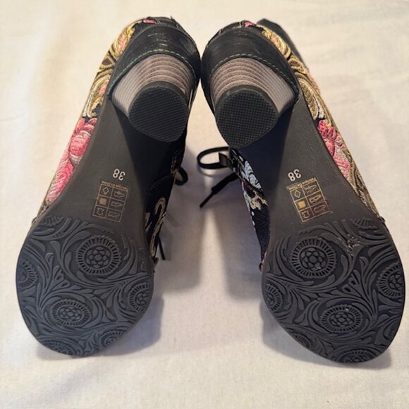 L' Artiste Siren Black Floral Side Zip Ankle Boots - Size 38 (7.5-8) New in Box - Picture 6 of 11